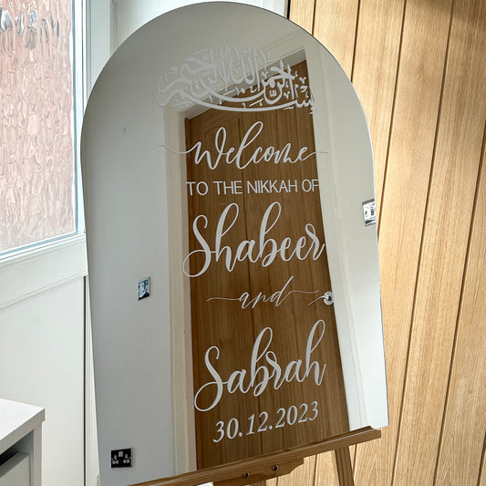 Personalised Arched Mirror Wedding Welcome Sign