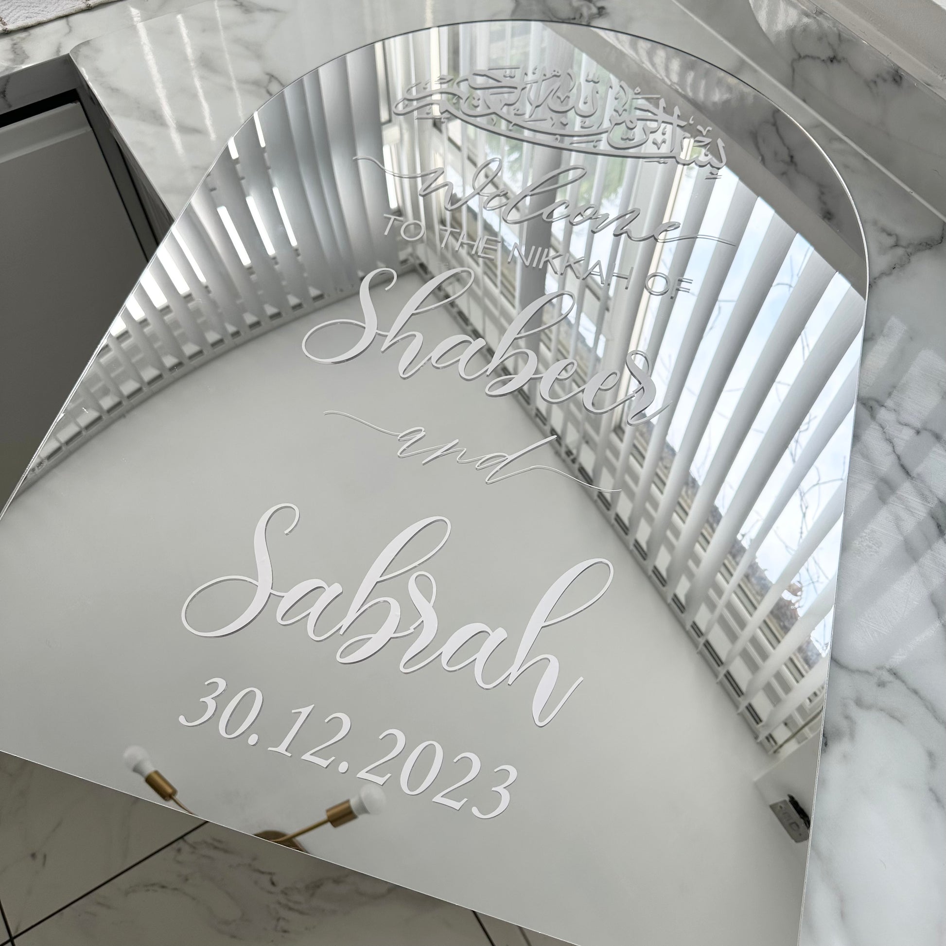 Personalised Arched Mirror Wedding Welcome Sign