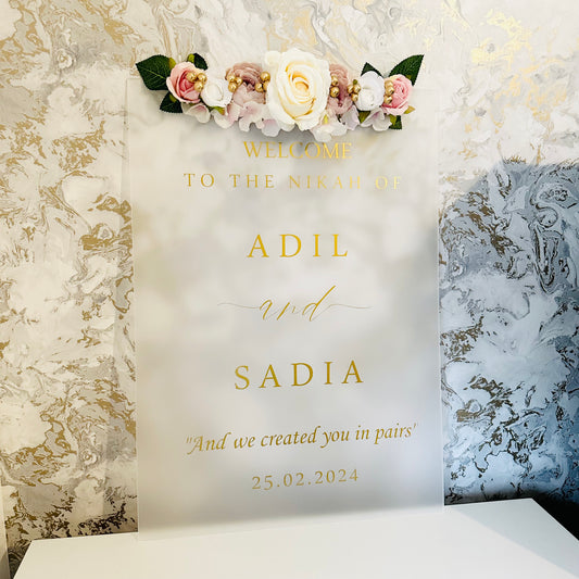 WeddingLuxStudio / frosted Nikah Welcome Sign